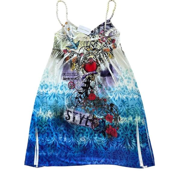 S-Twelve NWT Tattoo Style Mini Dress S Y2K Graphic Ed Hardy Vibes - Picture 4 of 4